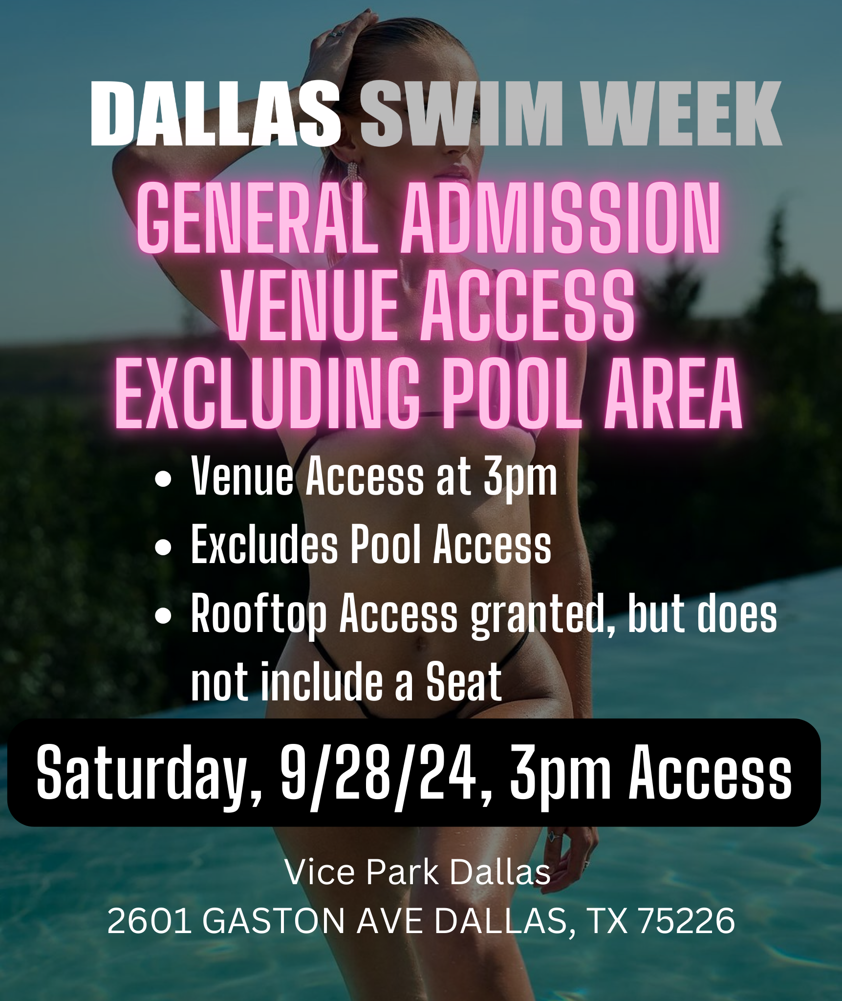 General Admission, Saturday, 9/28/24, 3pm, Venue & Swim Show Access